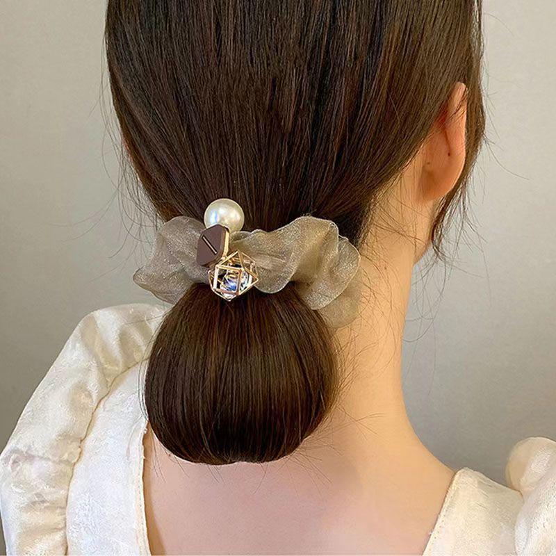 Luxury Pearl Organza Hair Band with Rhinestones