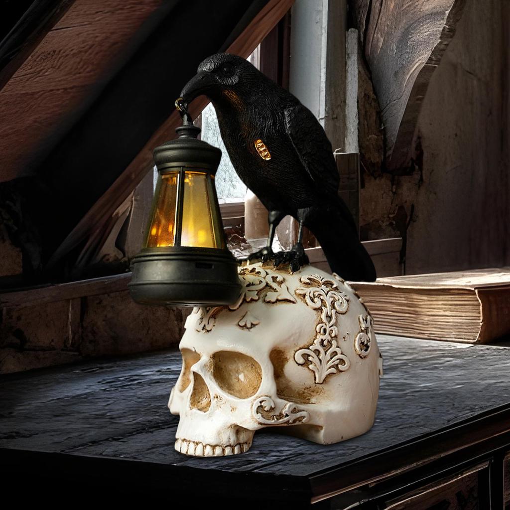 Halloween Crow Skulls Desktop Decor Resin Sculpture Gothic Decor Personalizeds Home Decorative Statue Party Car Accessories
