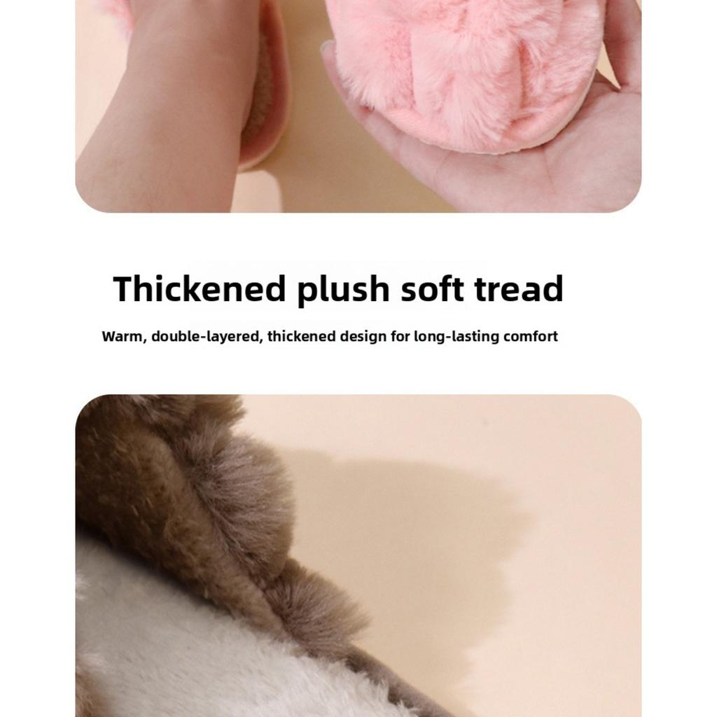 Hexagonal Leather Label Plush Slippers for Home Use, Thick Bottom, Warm and Non Slip Cotton Mop, Thickened and Plush