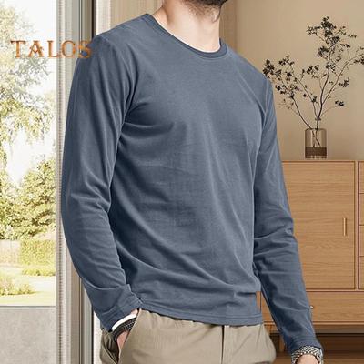 Men Fall Spring Top Round Neck Long Sleeves Pure Color Slim Fit Thin Pullover T-shirt Daily Wear Sport Homewear Clothes