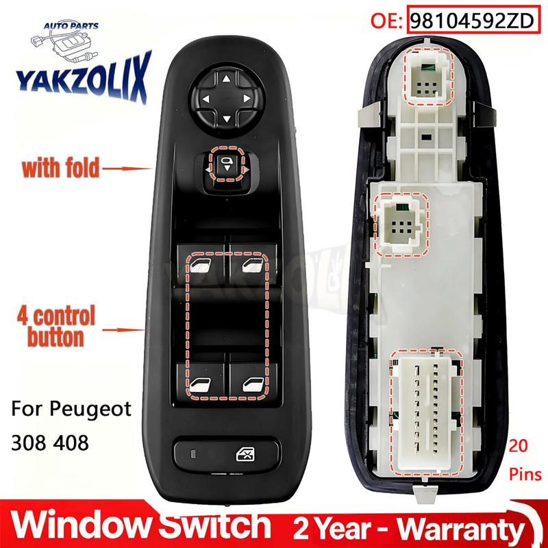 98104592ZD For Peugeot 308 408 2014 2015 2016 2017 2018 Car Front Left Electric Power Window Control Switch Lifter Button