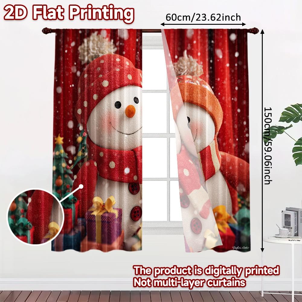 2pcs, 2D FLAT PRINTING Curtains (Without Rod) Festive Snowmen Halloween Festival Creative Curtains Machine Washable Fabric