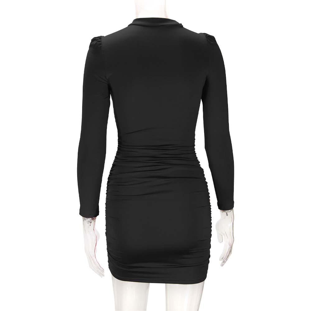 Slim Fit Puff Sleeve Bodycon Dress - Sexy Mid-Length Long Sleeve