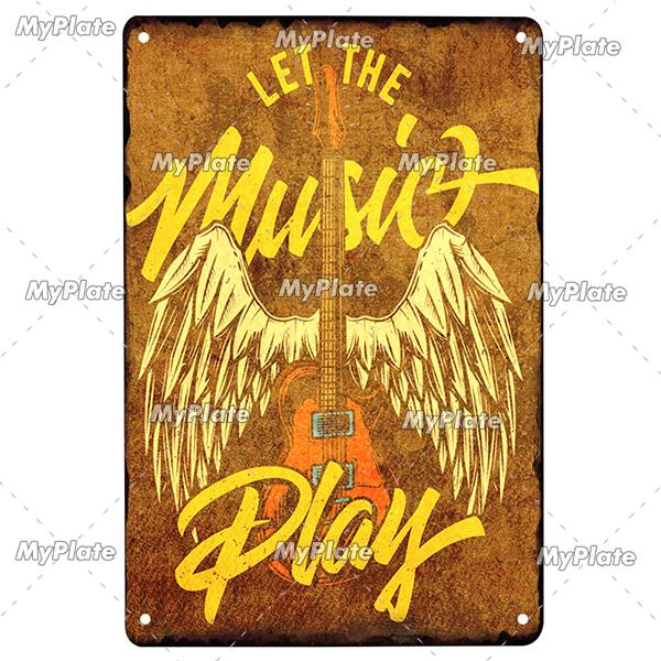 Hudba Gitar Vintage Plechová cedule Plechová cedule Rock Plaketa Domov Nástěnná dekorace Barová cedule Domácí Dekor Země Plakát Drop Shipping