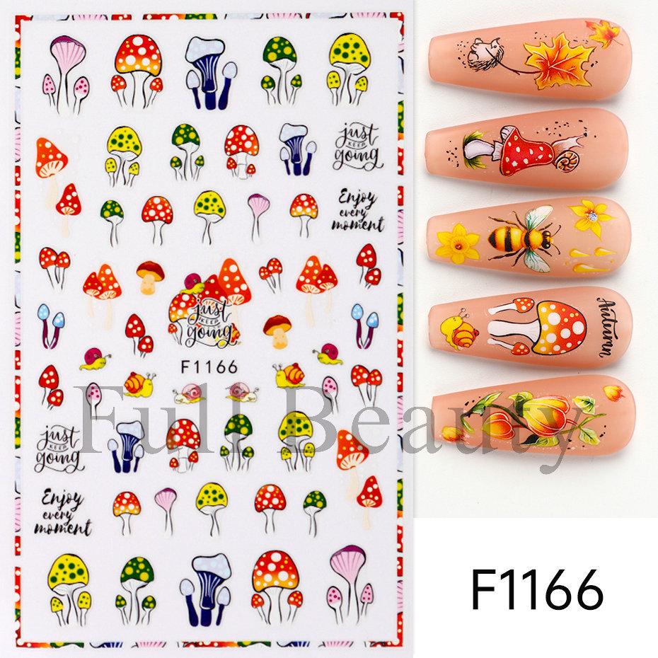 Nail Art Stickers Autumn Thanksgiving Maple Leaf Harvest Mushroom Hazelnut Honey Yellow Leaf Nail Stickers