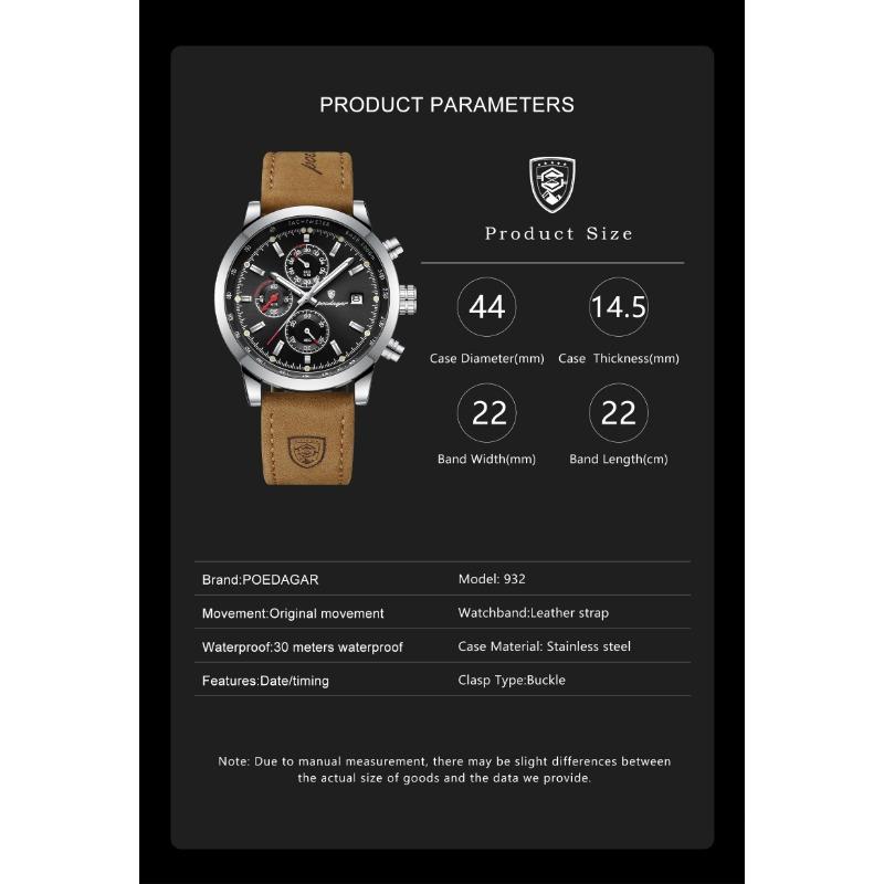 POEDAGAR Functional Luxury Man Wristwatch Date Waterproof Luminous Chronograph Men Watch Male Leather Quartz Watches