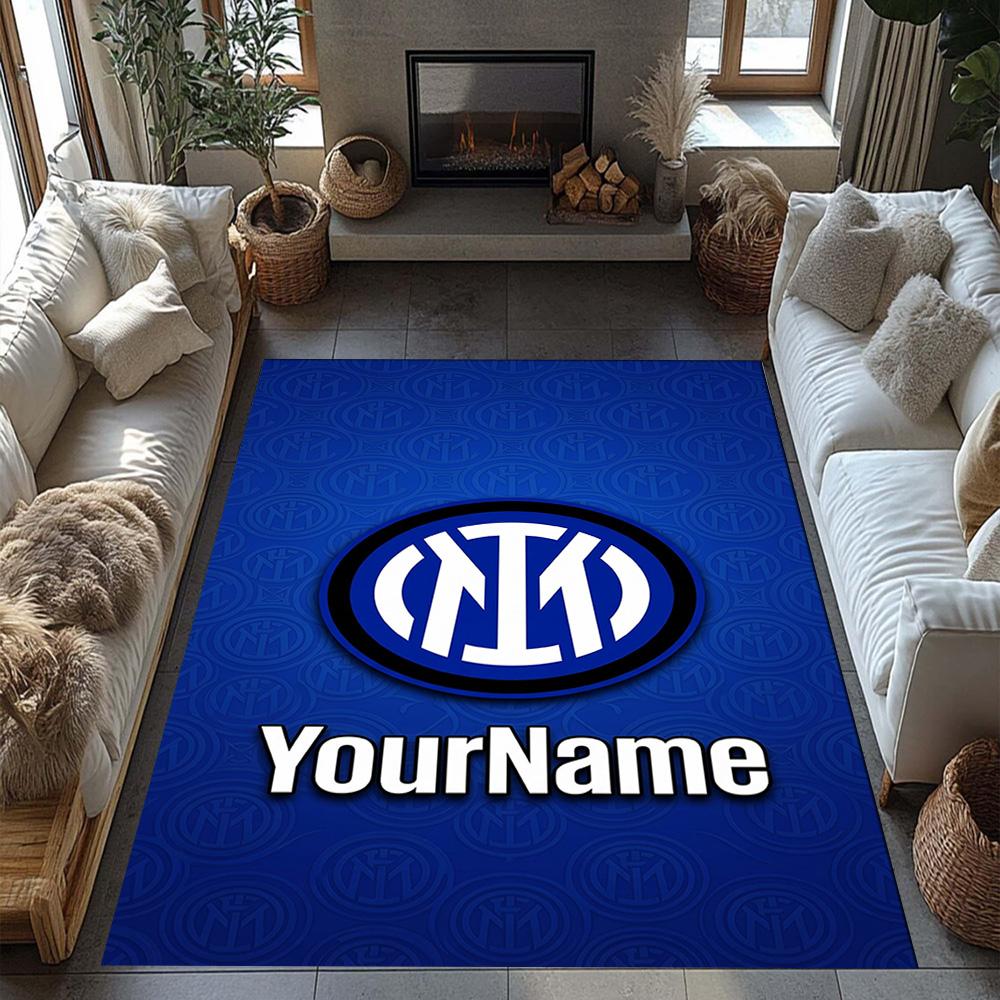 Inter Milan Personalized Text Area Rug Suitable for Playrooms Kitchen Balcony Foyer Antislip Carpet Decorate Offices Best for Christmas