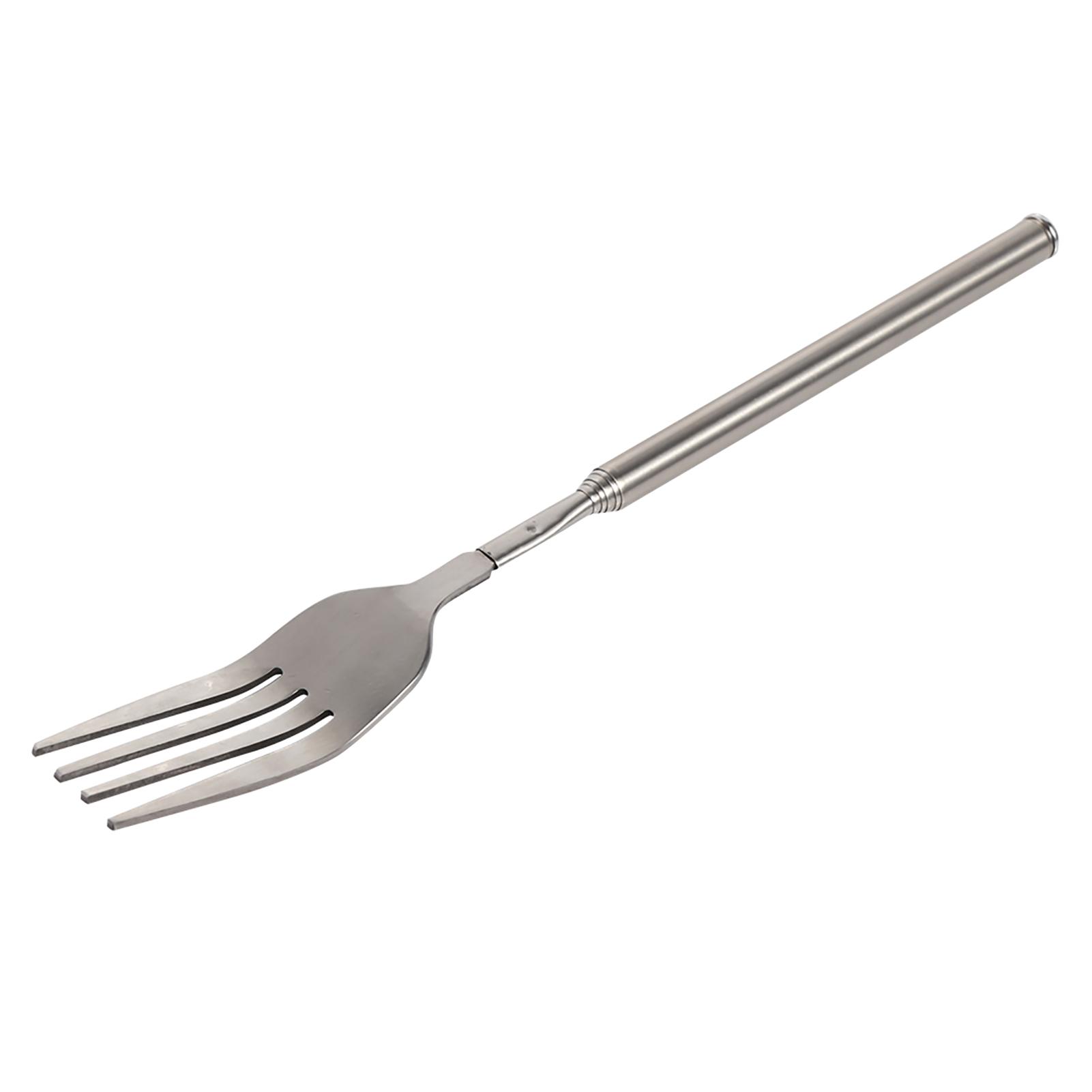 Stainless Steel Dinner Fork BBQ Telescopic Extendable Dinner Fruit Dessert Handle Fork Stainless Steel Cutlery