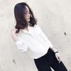 V-neck Chiffon Shirt Women's Long-sleeved Loose Pullover Shirts Korean Style Temperament Solid Color Double Layer Collar Shirt Blue White Casual Shirt
