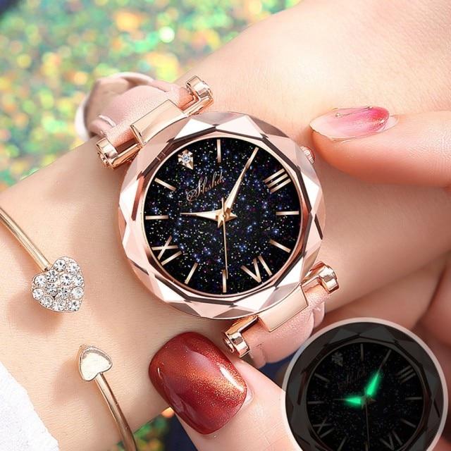 Fashion Stars Women Watch Luminous Charming Little Point Frosted Belt Watch Dotted With Roman Scale Luxury Women's Casual