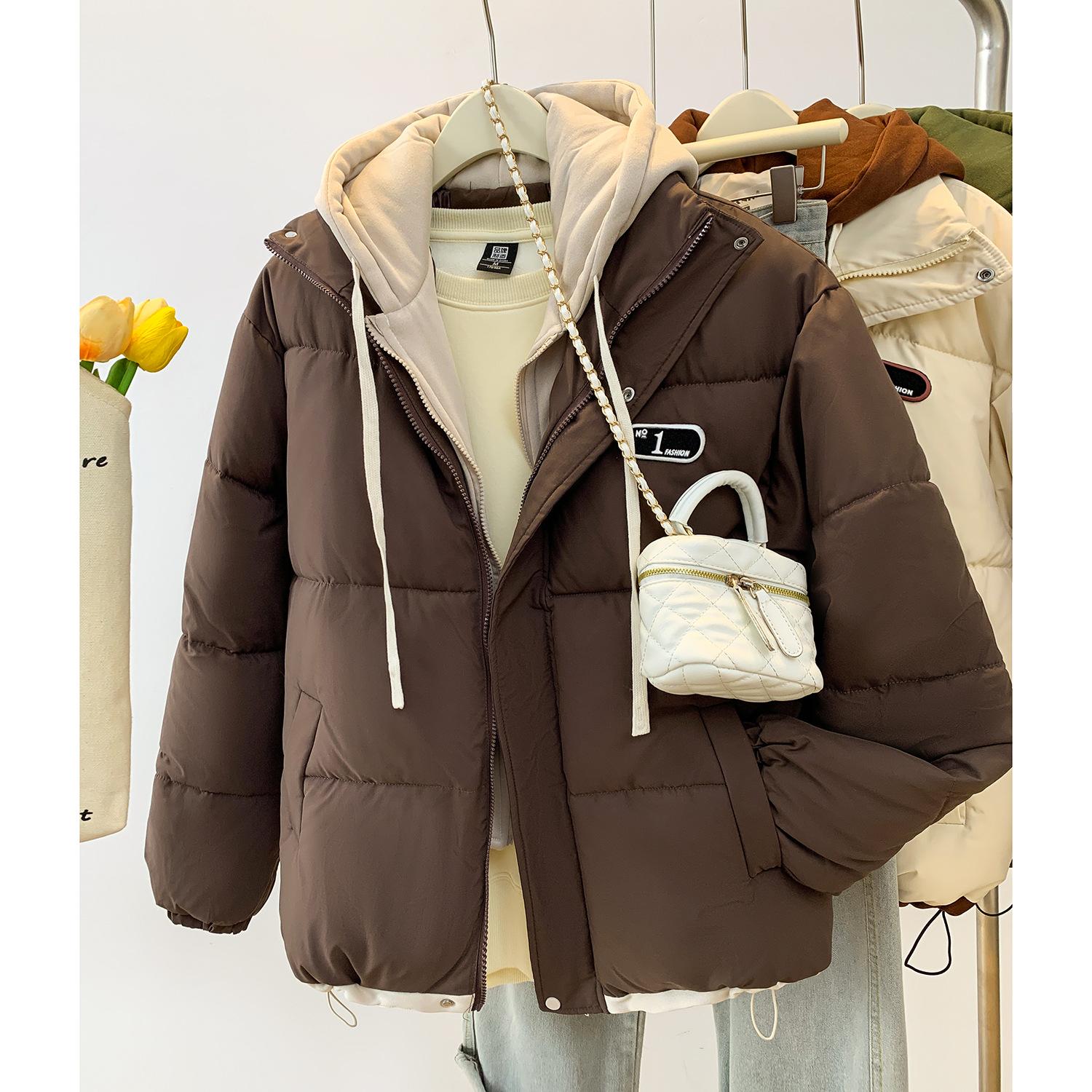 

Женская зимняя новинка 2025 года, хлопковая одежда из двух частей, толстая теплая стеганая куртка, женская стеганая куртка с пухом, универсальная студенческая куртка XL кофейный