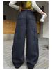 Girls' Autumn Casual Wide-Leg Cargo Pants with Korean Street Style and Trendy Embroidered Design