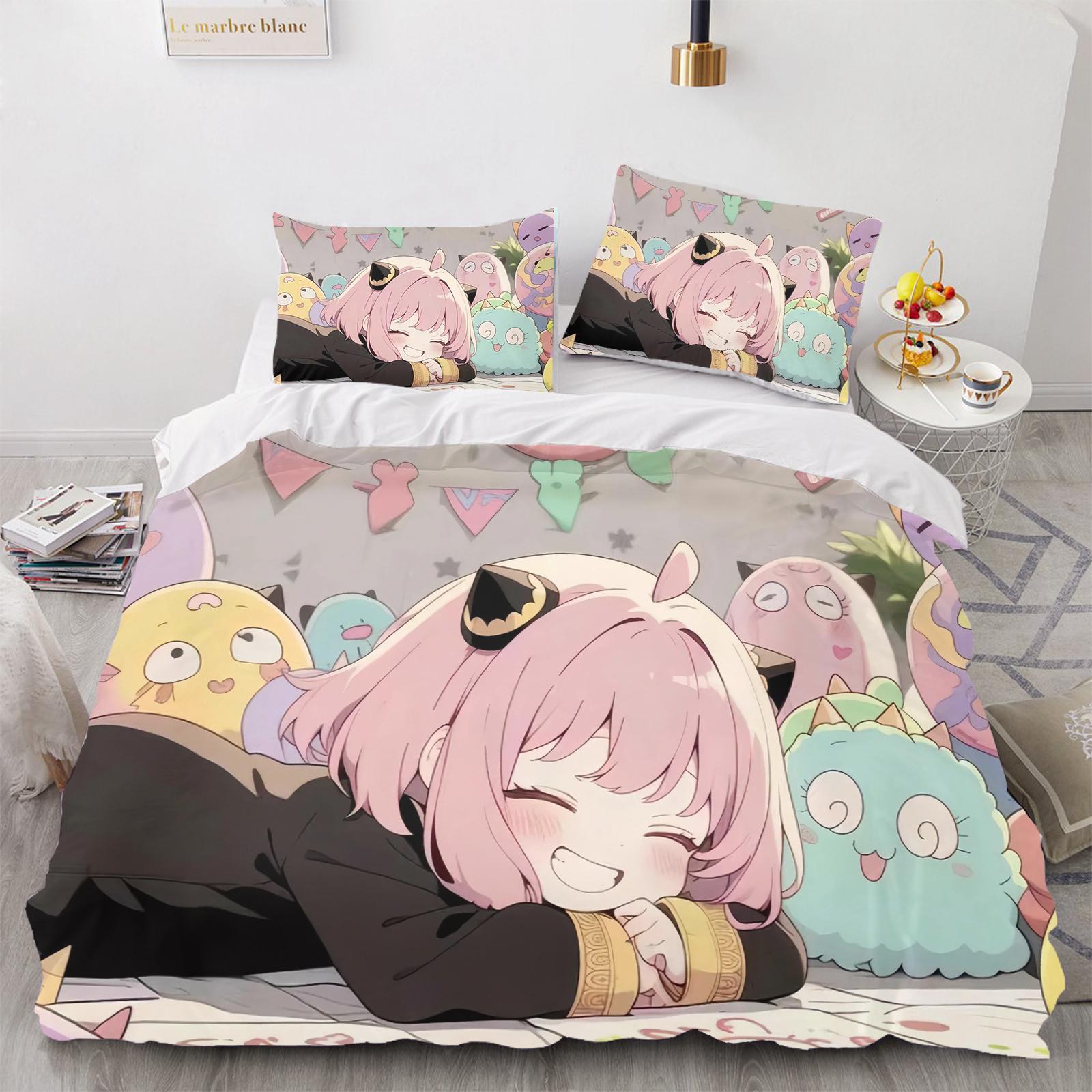

Spy×Family Anya Forger Duvet Cover Set Comforter Bedding 3D Children S Bedding Set 3-Piece 1 Quilt Cover King Size 90X200CM