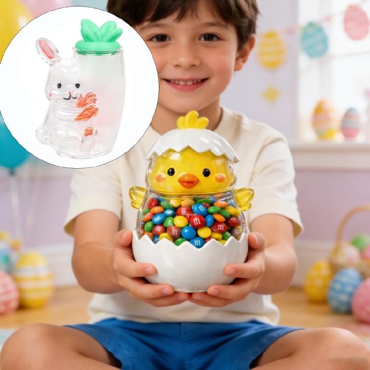 Artistic Glass Storage Jar With Festives Easter Themes Rabbit Eggs Chick Shape Candy Container For Snacks And Home Decors