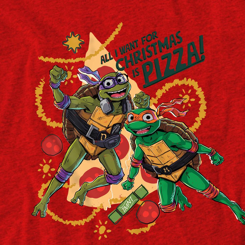 Teenage Mutant Ninja Turtles: Mutant Mayhem Unisex Adult Michelangelo & Donatello Pizza Christmas T-Shirt