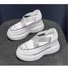 Inner Height-increasing Women's Shoes Thick-soled Casual Mary Jane Hollow Breathable Fisherman's White Shoes