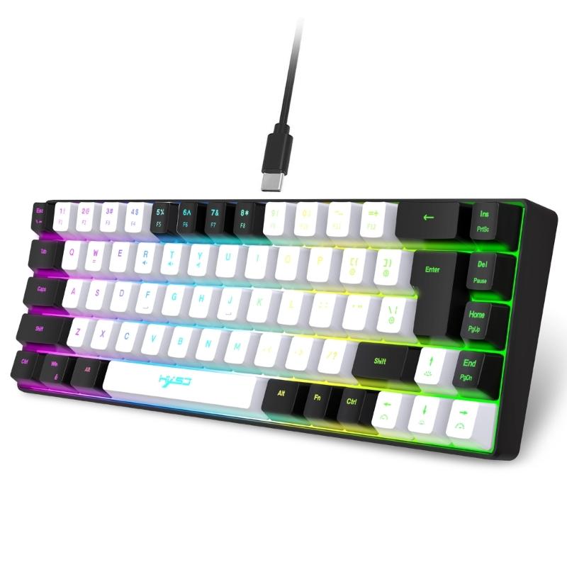 Teclado Mecânico para Jogos V200 68 Teclas 20 Retroiluminação RGB Teclado de Membrana Cabo USB Tipo C para Jogadores e Trabalhadores de Escritório