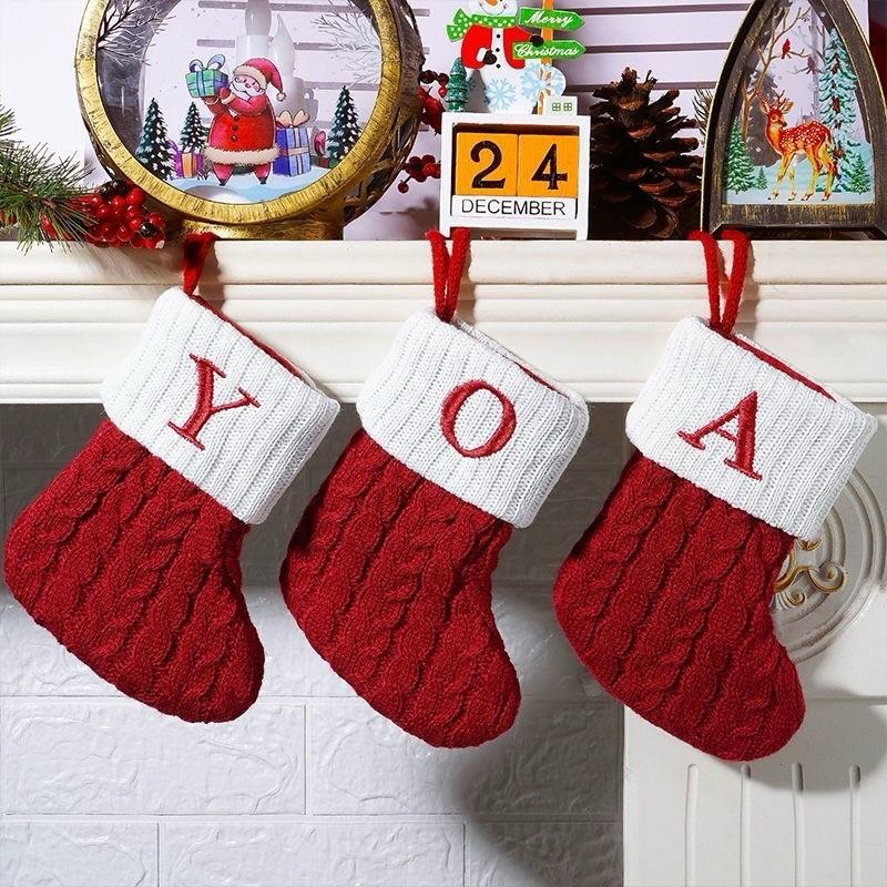 A-Z Santa Claus Gift Socks  Knitting Letters Snowflake Stocking  For Christmas  Tree Hanging  Pendant   Xmas Navidad Gift