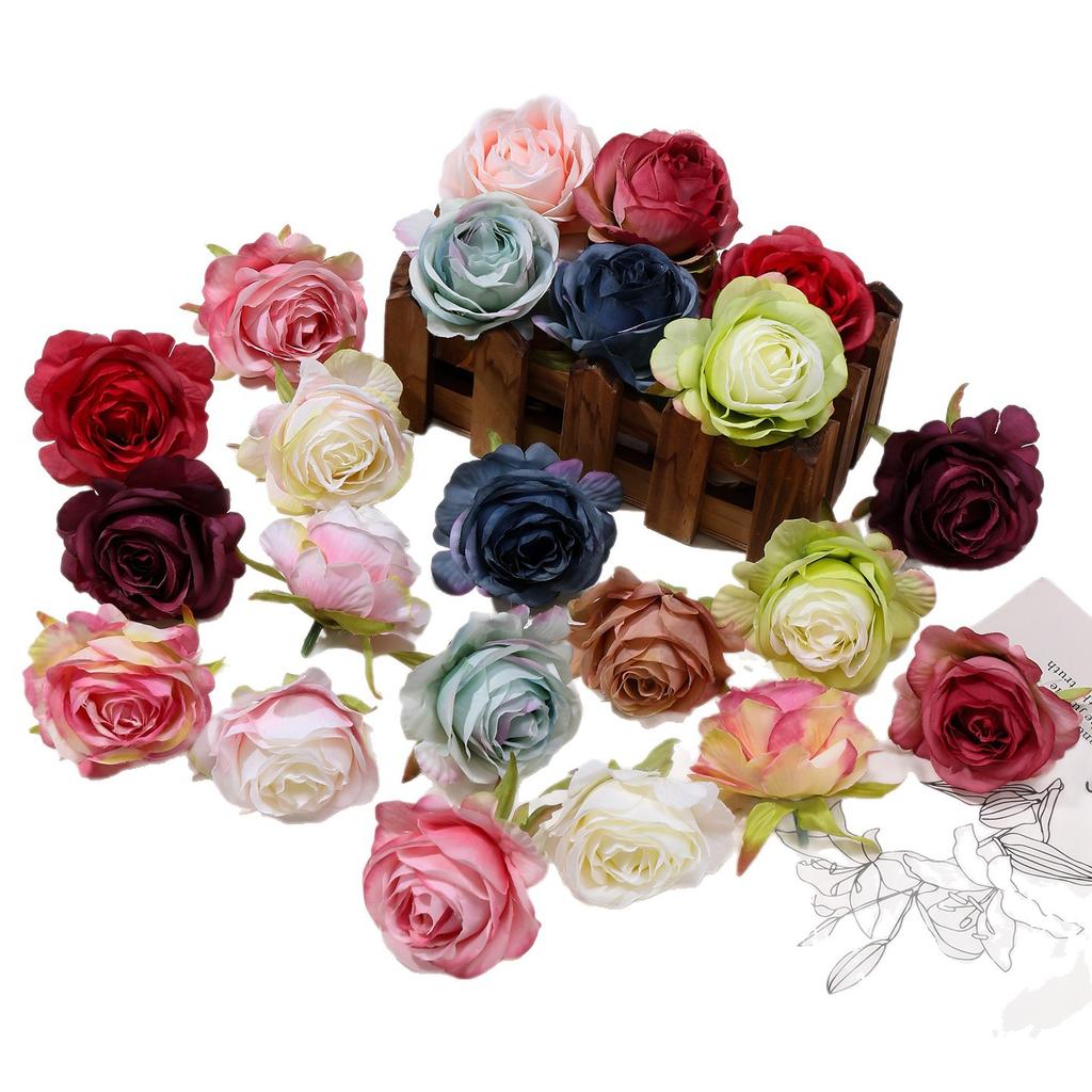 Retro Silk Rose Head Simulation Flower DIY Hair Accessories Material Wedding Flower Wall Decoration Fake Flower