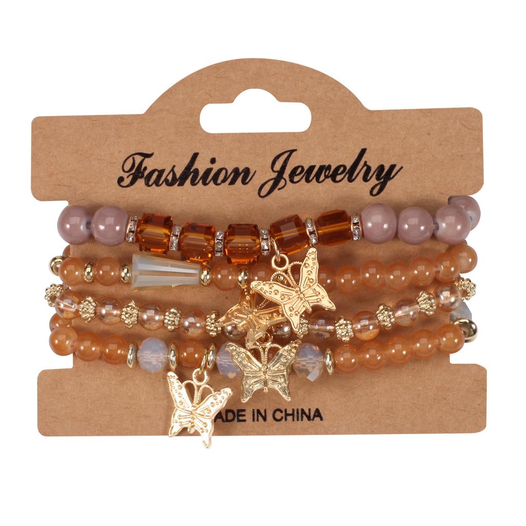 2025 Summer New Design 4Pcs/Set Fashion Butterfly Charm Bracelet Set Suitable For Women Crystal Beads Chain Bangle Female