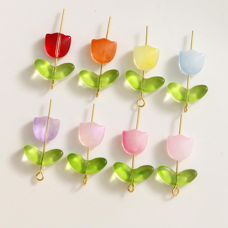 30Pcs Tulips Flower Lampwork Beads Multicolor Glass Flora Beads Multicolor Loose Beads For Diy Bracelets Jewelry Making