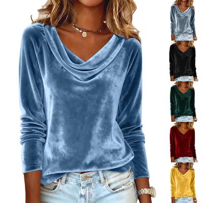 Women's Solid Color Gold Velvet Fashionable Long Sleeved T-shirt Pullover Top