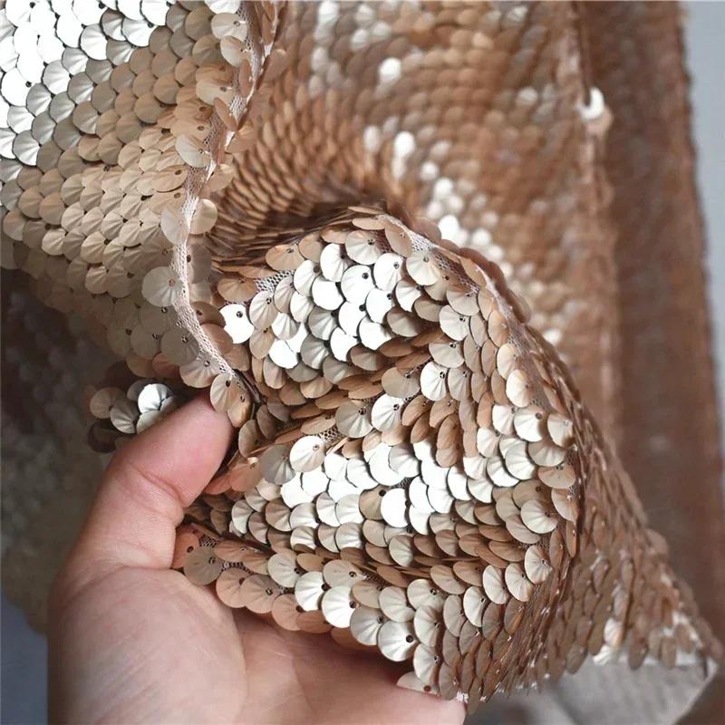 

Зашифрована Золота Обшивка Луска Риби Тканина Лазерна Фантазія Блискуча Тканина з Пайєтками Весільний Дизайн Градієнтний Колір Тканина для Одягу 130x50cm шампанського