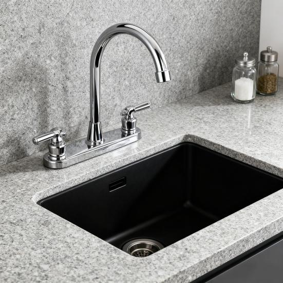 RV Faucet Two Handle Kitchen Faucet High Arch Spout Faucet 360 Swivel 8" Chrome-Plated Metal Bubbler Faucet