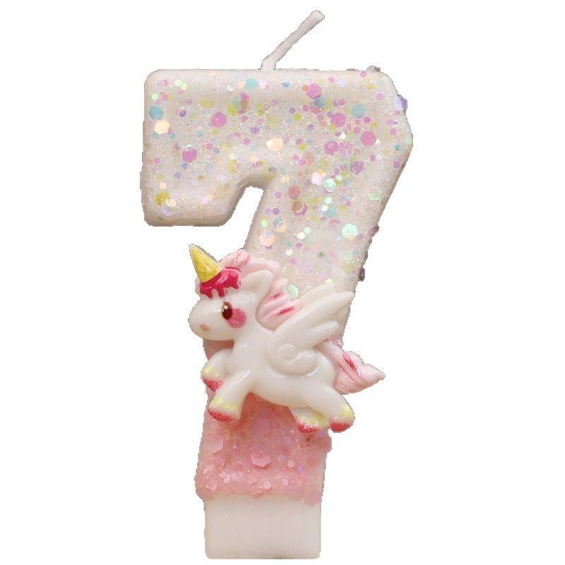 Happy Birthday Candle 0-9 Numbers Candle Pink Unicorn Birthday Candles for Cake Children's Birthday Party Candle Cake Decorating