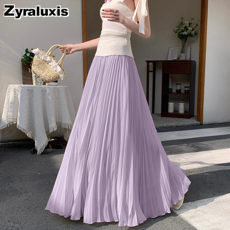 Gentle Breeze Maxi Chiffon Midi A-Line Skirt for Women Summer New Arrivals Casual Over-the-Knee Ruffles Dress