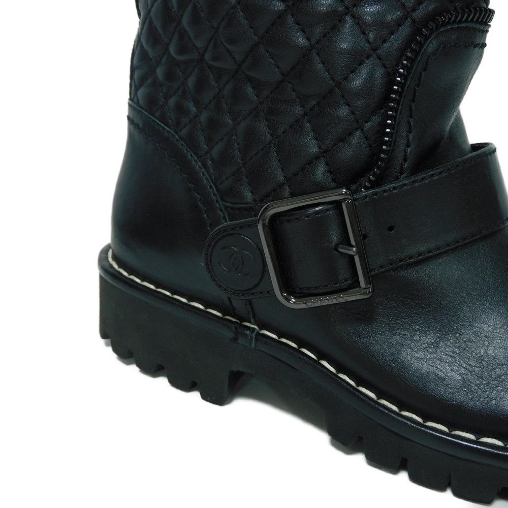 Used Matelasse COCO Mark Engineer G28566 7900 34" Quilted Side Zip Engineer Belt, Size 8.3" (10097) CC Mark Black