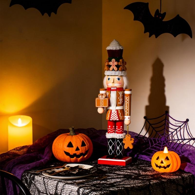 Festival Wooden Nutcrackers Statue 35Cm Tall Gingerbreads Man Inspired Christmas Decoration For Tabletop Display