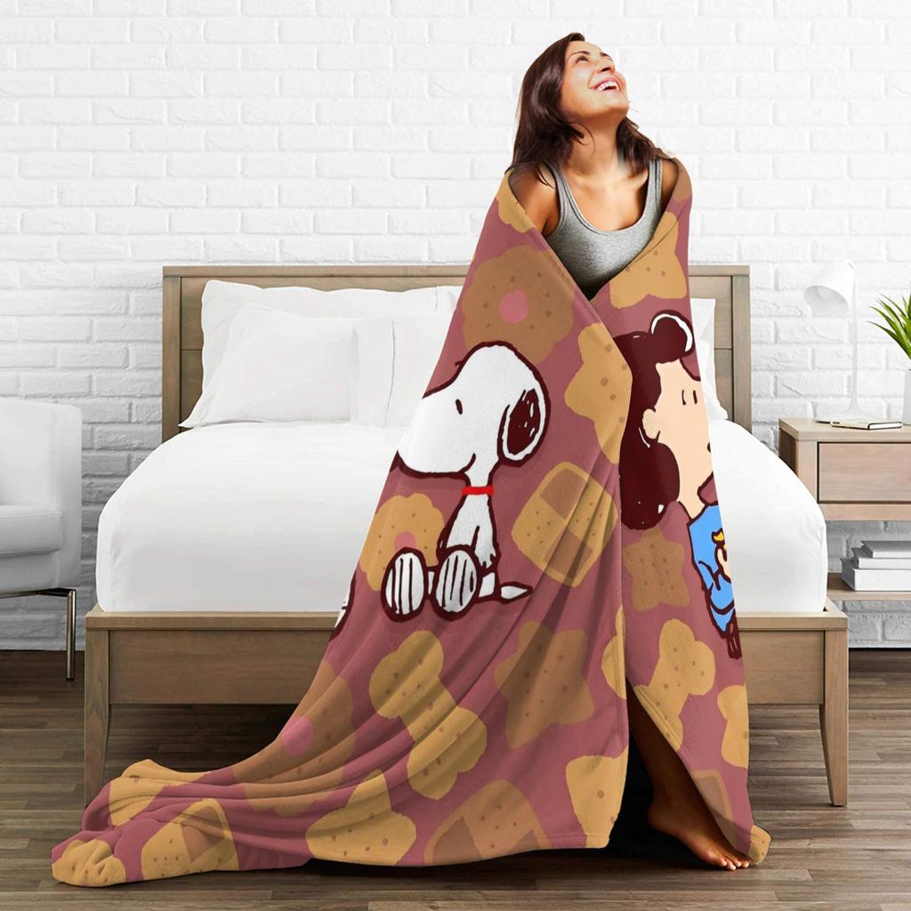 Snoopys Cookie Sharing Bond Knitted Blanket Flannel Throw Blanket Bed Sofa Portable Ultra-Soft Warm Bedsprea,