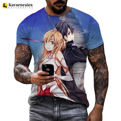 3D-T-Shirt für Männer und Frauen, Schwertkunst online, 3D-Druck, Anime-T-Shirt, Übergröße, T-Shirt, Tops, 6XL