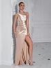 European & American Fashion Ruched One-Shoulder Bodycon Slit Evening Dress – Sexy Goddess Style