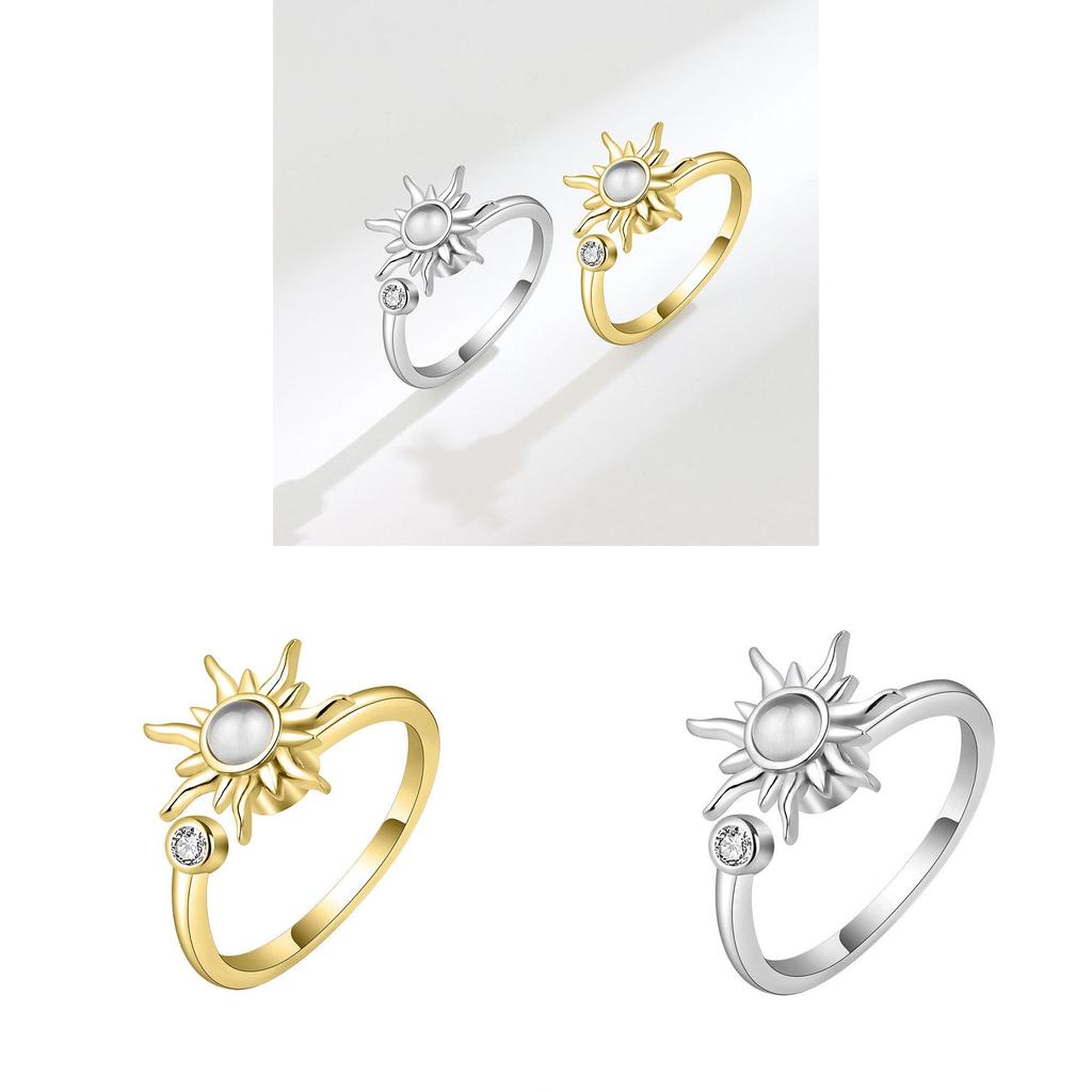 Sunflower Adjustable Stress Relief Ring With Rotating Design For Women Jewelry Lovers