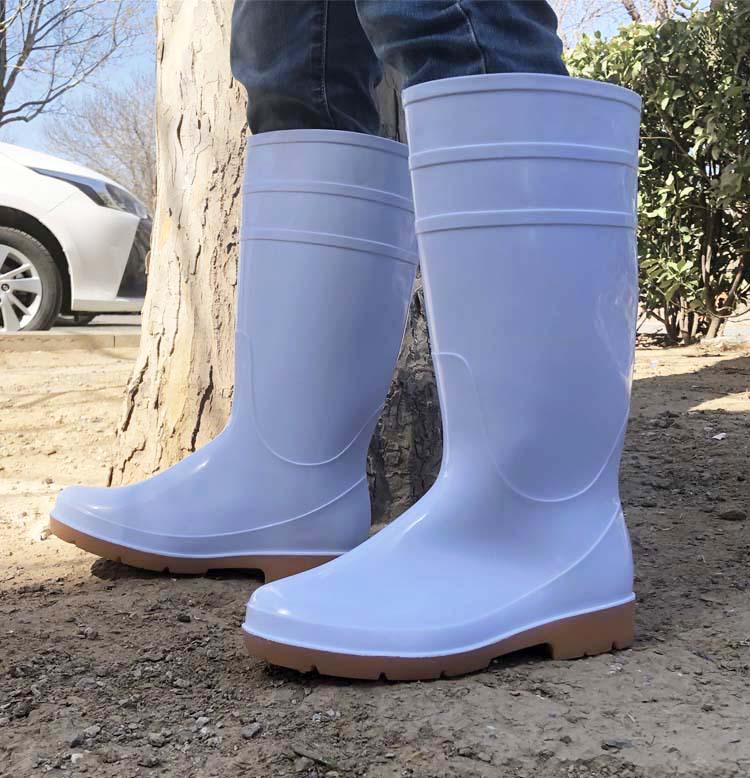 White High-Top Non-Slip Kitchen Work Boots, Oil, Acid & Alkali Resistant, Ideal for Chefs & Food Industry.