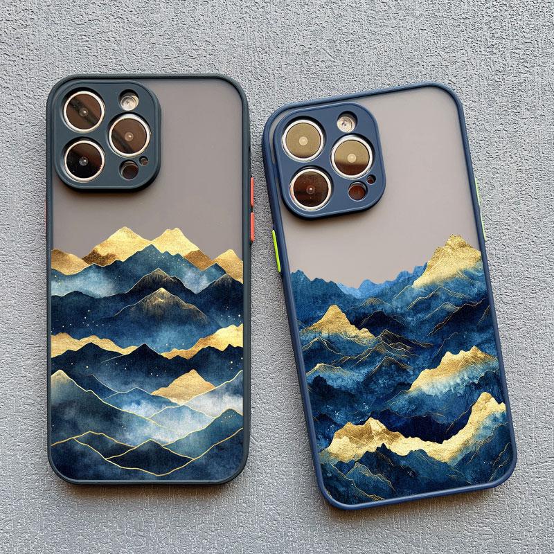 Gold And Blue Mountains Phone Case For iPhone 16 15 14 Pro Max Plus 13 12 Mini 11 Pro Max 7 8 Plus SE2 XR XS X Shockproof Covers