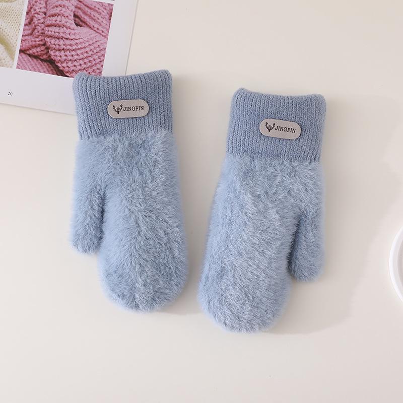 Women's Winter Faux Mink Fur Hand-Knitted Wool Gloves with Velvet Lining - Stylish and Warm