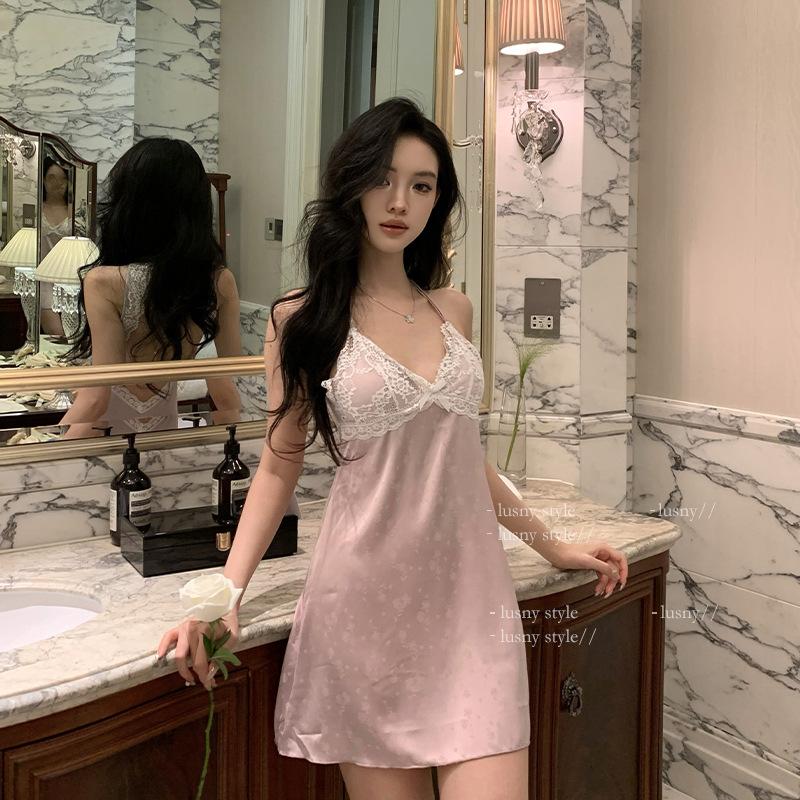 Sexy pajamas women's ice silk jacquard with chest pad beautiful back pure desire wind suspender nightdress new silk loungewear