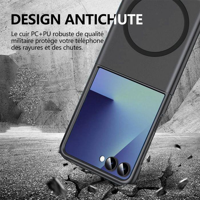 Coque pour Samsung Galaxy Z Flip 8, Antichoc avec Cercle Magnétique - Noir - 2 Verres Trempés