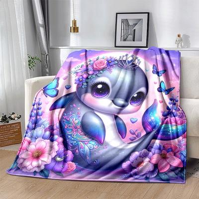 1pc Dolphin Printing Lightweight Flannel Blanket, Comfortable and Warm Blanket, for Camping Sofa Bed and Couch Office, Suitable for Gift Blan