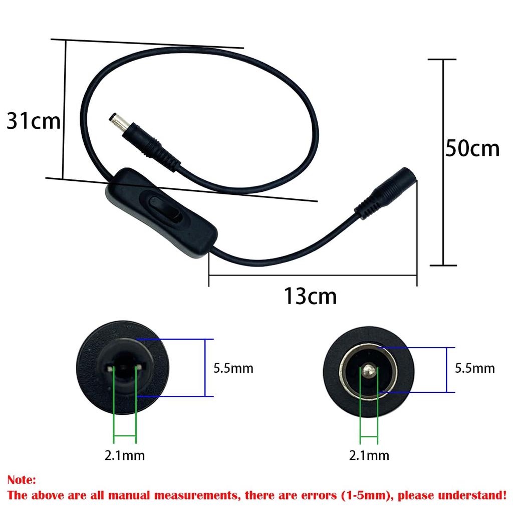 CTRICALVER DC Power Inline Suitable for Light Table and Other DC Power with 2 Switch Jack Connectors 5.5x2.1mm Cable, Bars, Lamps, Connectors, On/Off