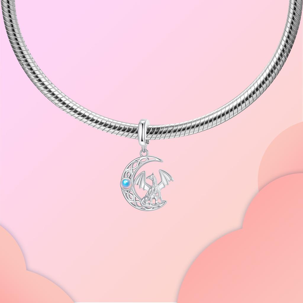 Copper Openwork Crescent Moon Dragon Pendant Sports Charm Compatible With Authentic Charm Bracelets Women Do It Yourself Jewellery Gift