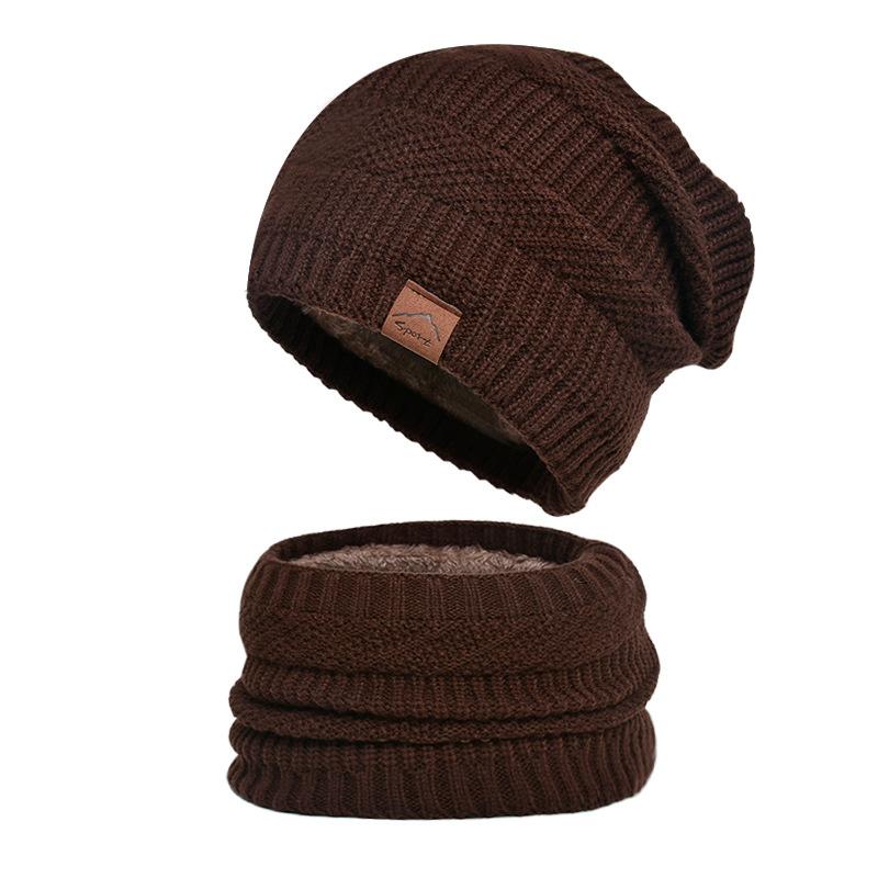 Knitted Hat Men's Winter Fleece-lined Warm Hat Scarf