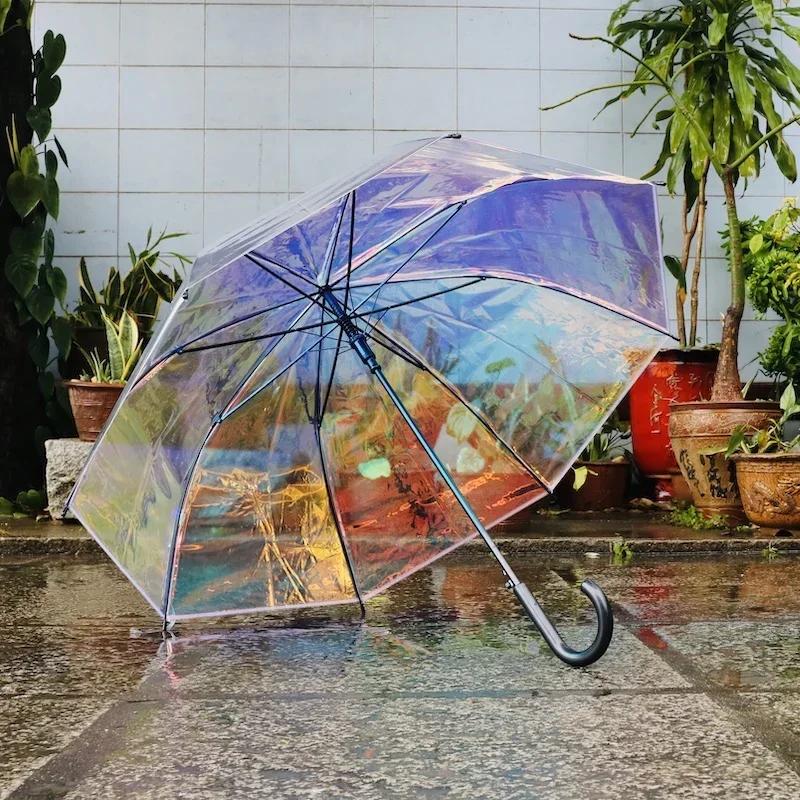 

INS Color Changing Umbrella Long Handle Transparent Rainbow Umbrella Sun Rain Umbrellas Parasol Regenschirm Girl Gift SY192 Aluminum&8K
