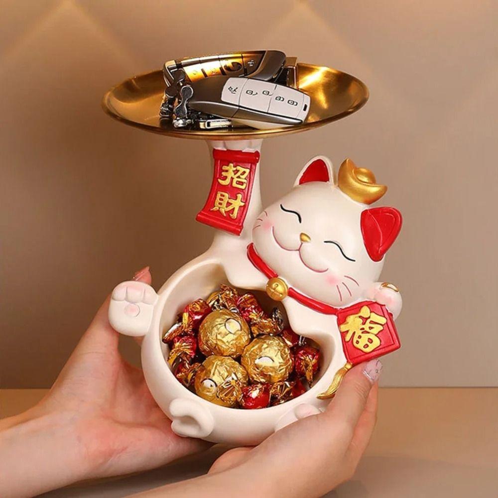 Cat Figure Fortune Cat Key Storage Tray Model Toy Lucky Cat Home Storage Decorative  Desktop Decor