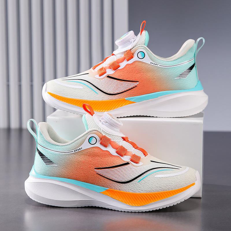 Children's sports shoes 2025 autumn new boys and girls middle-aged and older children rotating button breathable soft-soled running shoes