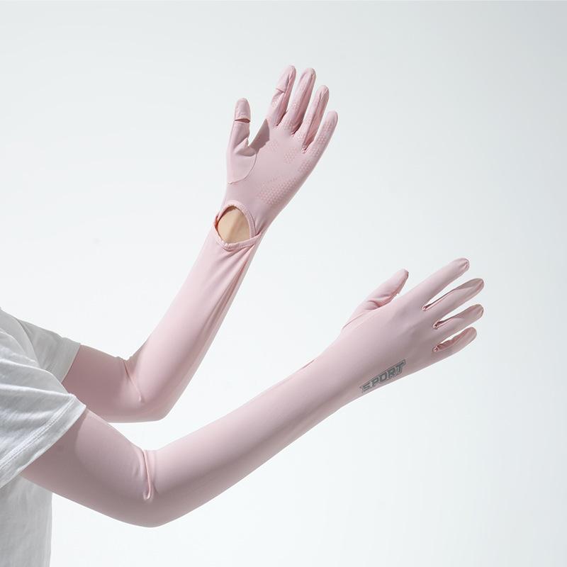 Summer sunscreen sleeves women's UV protection ice silk integrated extended gloves driving sunshade extended arm cover outdoor