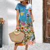 2024 Nové dámské šaty Elegantní květinové potisky Letní prázdninové midi šaty Dámské šaty s krátkým rukávem Módní nadměrné oblečení